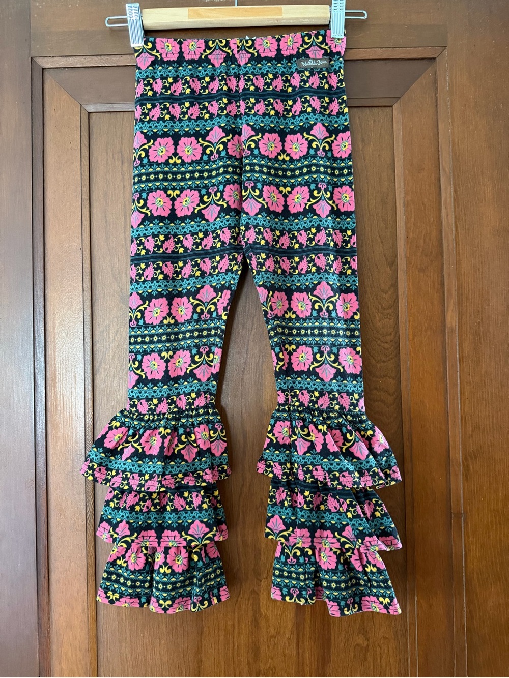 Matilda Jane Black Leggings with Pink Floral Ruffle Bell-Bottoms